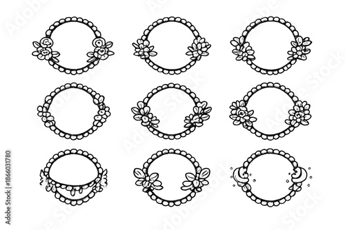 Ornate Pearl Circle Frames with Floral Embellishments