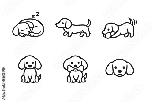 Cute cartoon dog icons in different poses