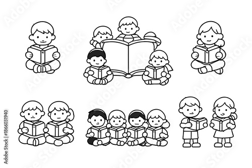 Children Reading Books Together