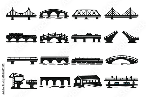 Collection of bridge icons on a dark background