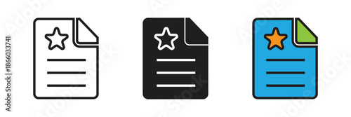 Professional document icons featuring a star symbol, perfect for marking favorite files, important reports, or digital certificates in app interfaces.