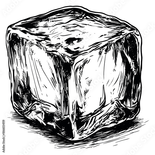 Hand drawn line art illustration of an ice cube depicting coldness for chilling drinks