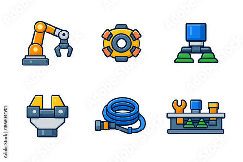 Set of cartoon industrial equipment icons