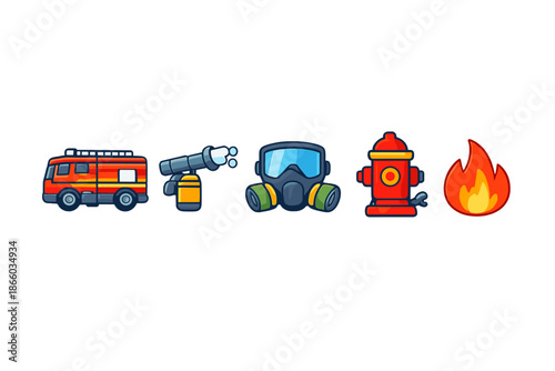 Firefighter Equipment and Fire Icons