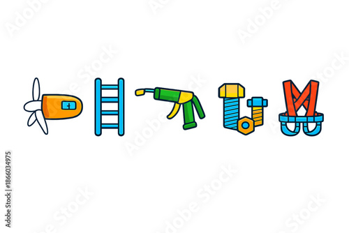 Set of industrial icons with a glow effect