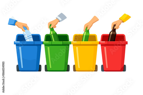 Recycling bins for different types of waste