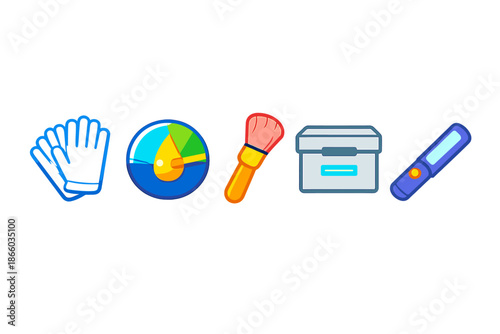 Set of stylized icons representing cleaning and detection tools