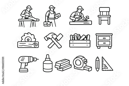 Carpentry and Woodworking Icon Set