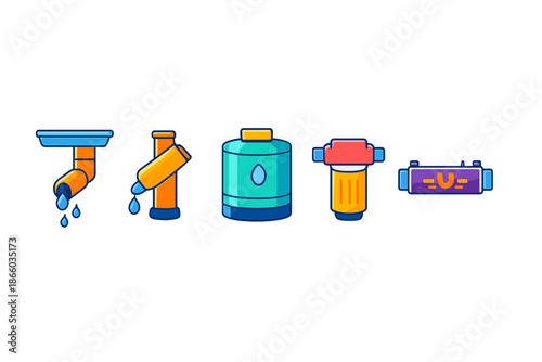 Water filtration and plumbing icons