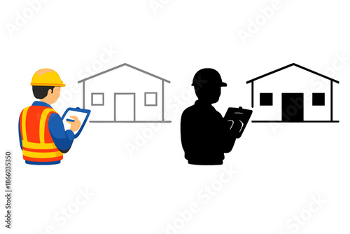 Inspector examining a house blueprint