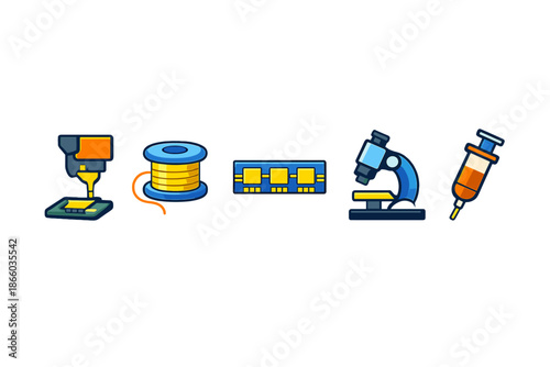 Collection of stylized science and technology icons