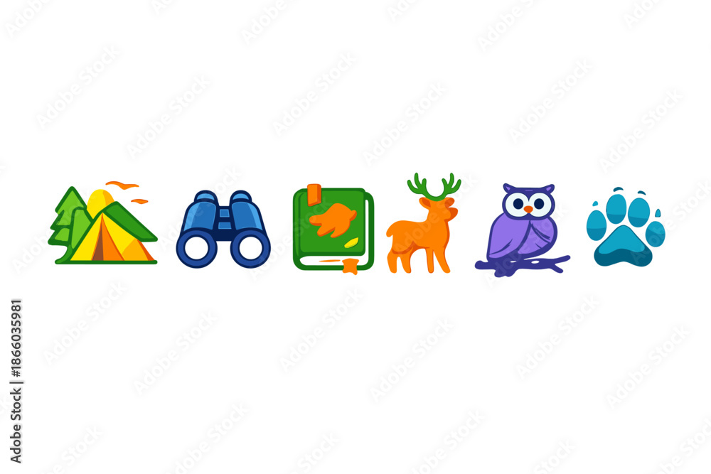 Fototapeta premium Nature and Camping Icons with Glowing Effect