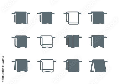 Towel Logo Variations. Hanging a towel to dry. Icon set. Set Logo of hanging a towel to dry: towel draped over bar. harmonious logo variations of the same