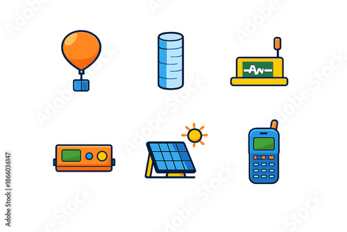 Set of technology icons with a vintage style