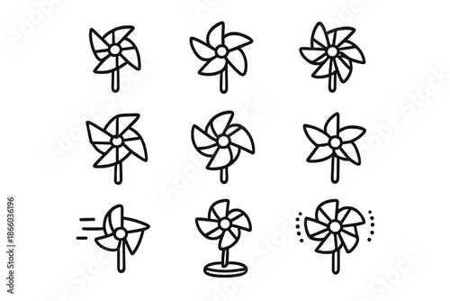 Set of Windmill Icons on Gray Background