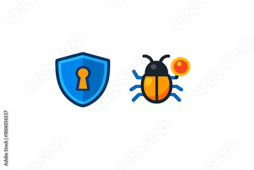 Security shield and bug icons