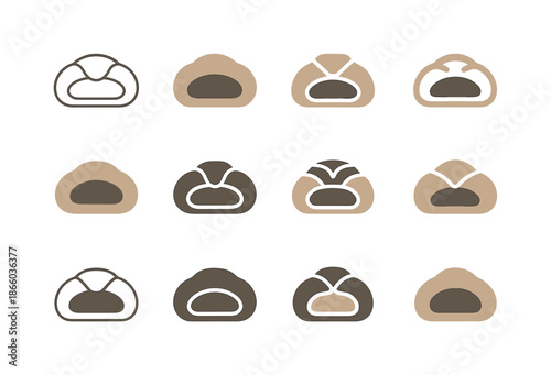 Pastry Logo Variations. With fillings. Icon set. Set Logo of with fillings: filled pastry cross-section. harmonious logo variations of the same emblematic