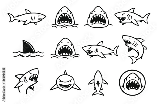 Collection of stylized shark icons