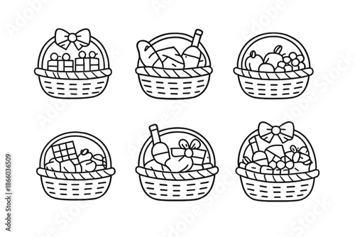 Gift baskets outline icons