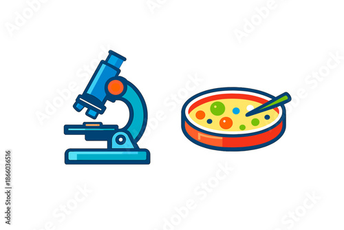 Microscope and Petri Dish Icon Set