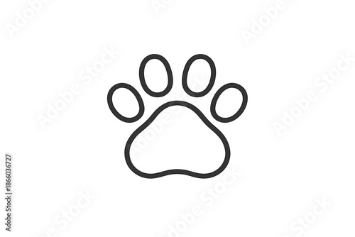 Black paw print with a soft white to grey gradient background.