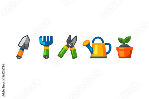 Gardening Tools and Plant Icons