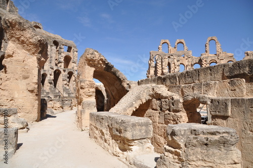 The Amphitheater of El-Djem, the second largest historic amphitheater in the world, built by the Romans in the 3rd century AD. Africa, Tunisia,