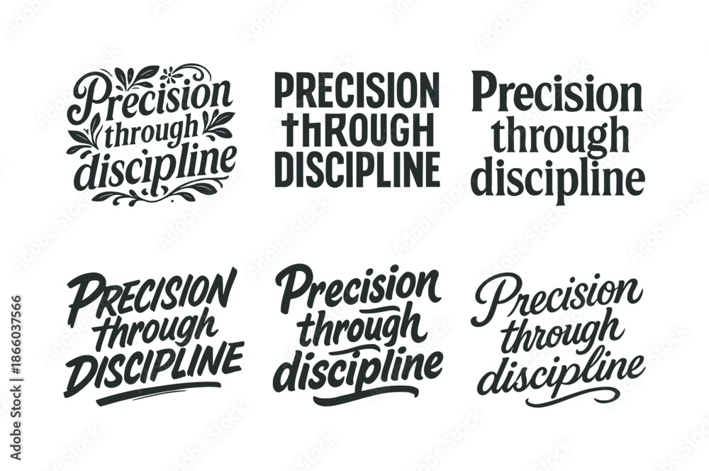 Fototapeta premium Harmonious Lettering Styles. Precision through discipline. Set lettering. harmonious lettering variations of the same emblematic concept (Decorative floral or