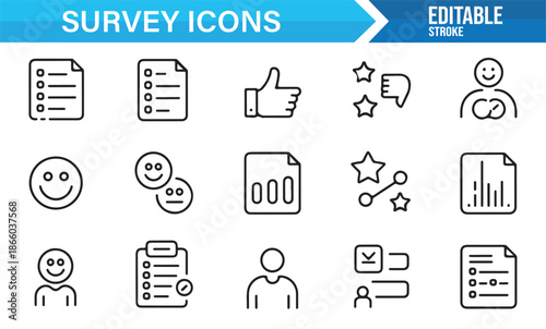 Minimal survey and feedback outline icons set