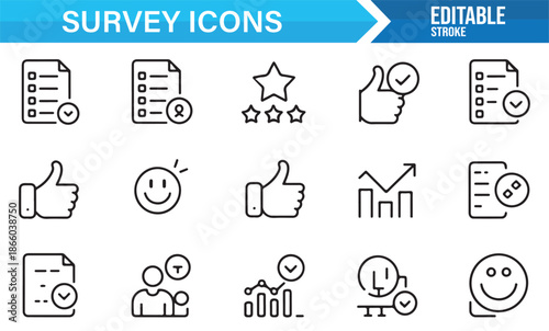 Customer feedback and questionnaire line icons collection