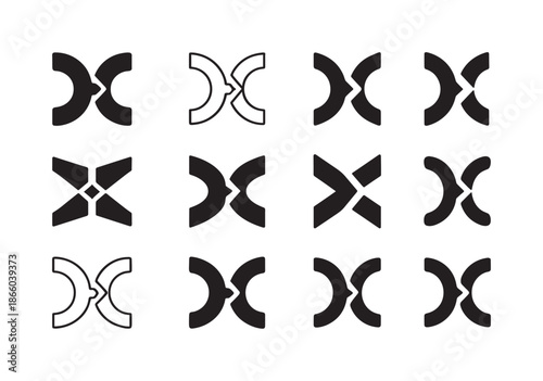 Paradigm Shift Logos. Paradigm shift. Icon set. Set Logo of paradigm shift: split-and-merge form. harmonious logo variations of the same emblematic concept,