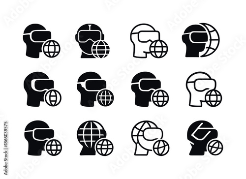 Virtual Reality Icons. Virtual reality and its impact on the internet experience. Icon set. Set Logo of Virtual reality and its impact on the