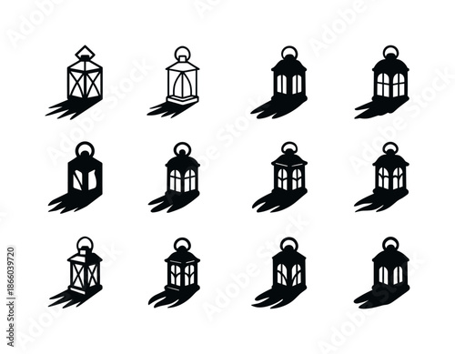 Dark Shadows Icon Set. Dark shadows. Icon set. Set Logo of Dark shadows: abandoned lantern. harmonious logo variations of the same emblematic concept, each