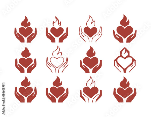 Nurturing Heart Emblem Collection. The act of caring and nurturing loved ones. Icon set. Set Logo of the act of caring and nurturing loved ones: nurturing