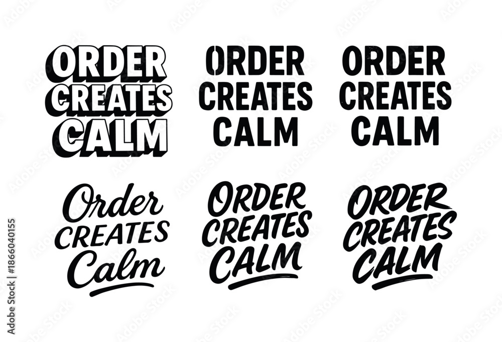 Obraz premium Harmonious Lettering Grid. Order creates calm. Set lettering. harmonious lettering variations of the same emblematic concept, each with different artistic