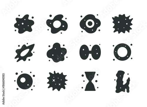 Nebula Icon Collection. Nebula types. Solid icon set of nebula types: emission nebula, reflection nebula, planetary nebula, supernova remnant, protoplanetary