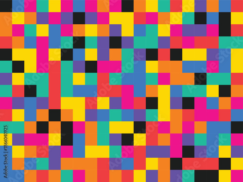 Vibrant pixelated mosaic of multicolored squares