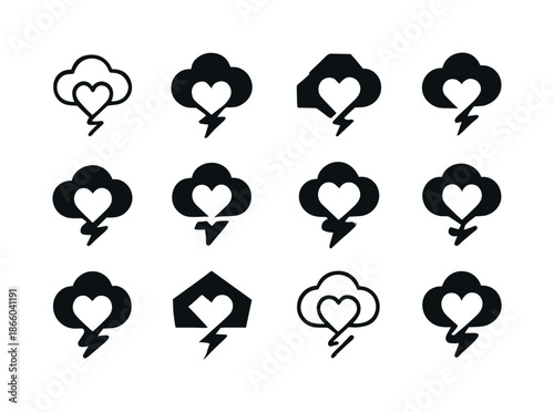 Symbols of Solitude. The Emotional Impact of Being Alone in Hard Times. Icon set. Set Logo of The Emotional Impact of Being Alone in Hard Times: heart within