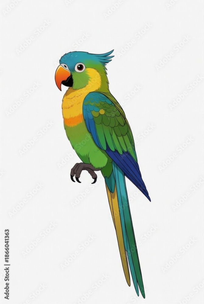 Fototapeta premium Cartoon green parrot illustration isolated on white background — ai