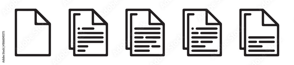 Fototapeta premium Vector paper sheet and document stack line icons collection for educational materials writing and text editing tasks