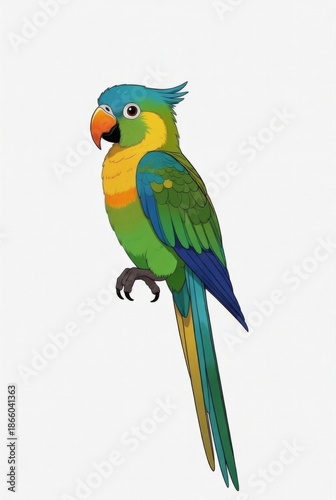 Cartoon green parrot illustration isolated on white background — ai