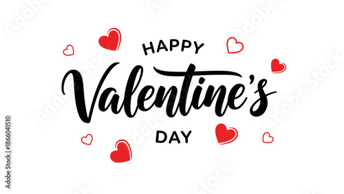 Happy Valentine's Day text with red hearts 