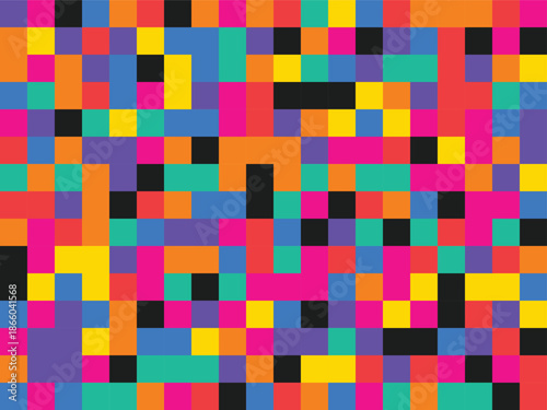 Vibrant pixelated mosaic in bold colors