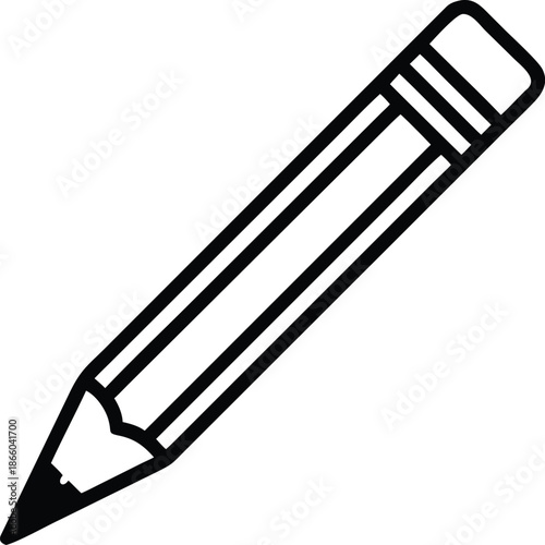 a simple black and white line drawing of a classic wooden pencil high quality