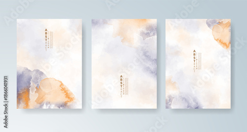 Set of cards with bright colorful vector watercolor background. Design for your date, postcard, banner.