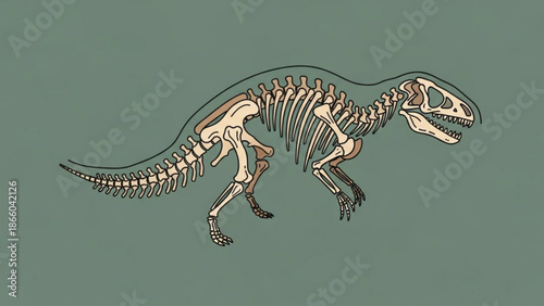 Tyrannosaurus Rex Skeleton Illustration on Green Background