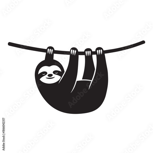 Sloth Silhouette Hanging Upside Down on Branch
