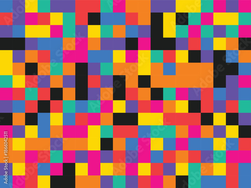 Vibrant pixelated mosaic in bold colors