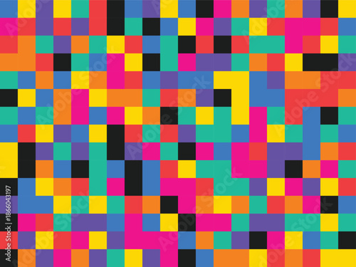 Vibrant pixelated mosaic with multicolored blocks