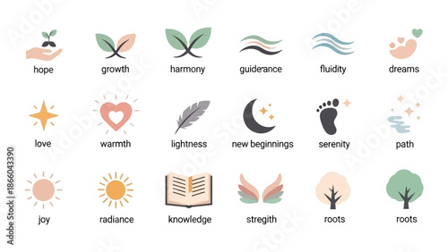Collection of Icons Representing Life Concepts.